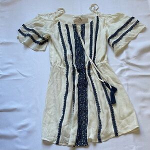 Blu Pepper NWT sundress ivory navy embroidered mini v neck bell sleeve S boho